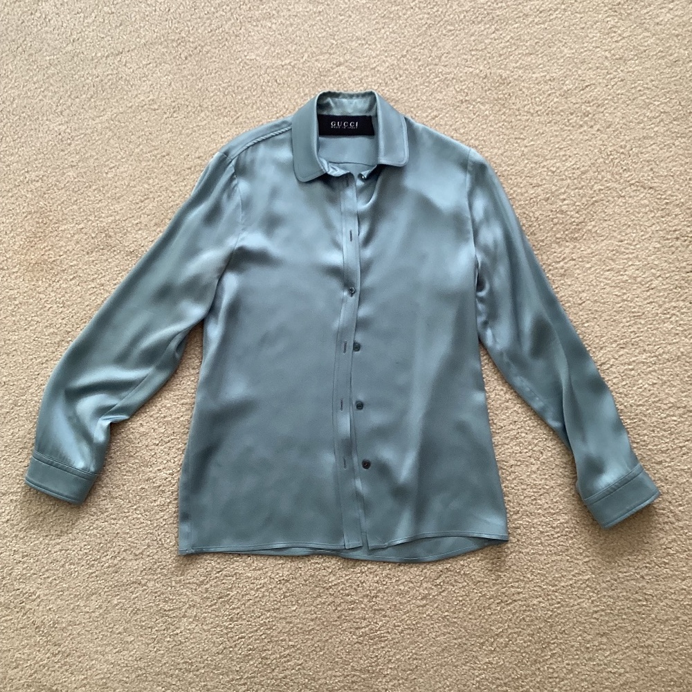 Gucci women aquamarine silk shirt size 40